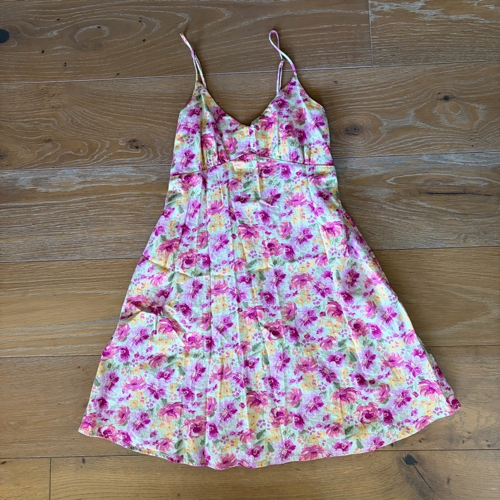 Green & Pink Floral Babydoll Mini Dress